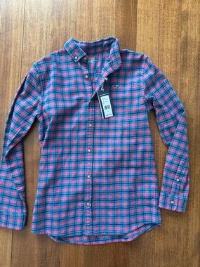 Vineyard Vines Pink and Blue Plaid Kids Button-Down Shirt